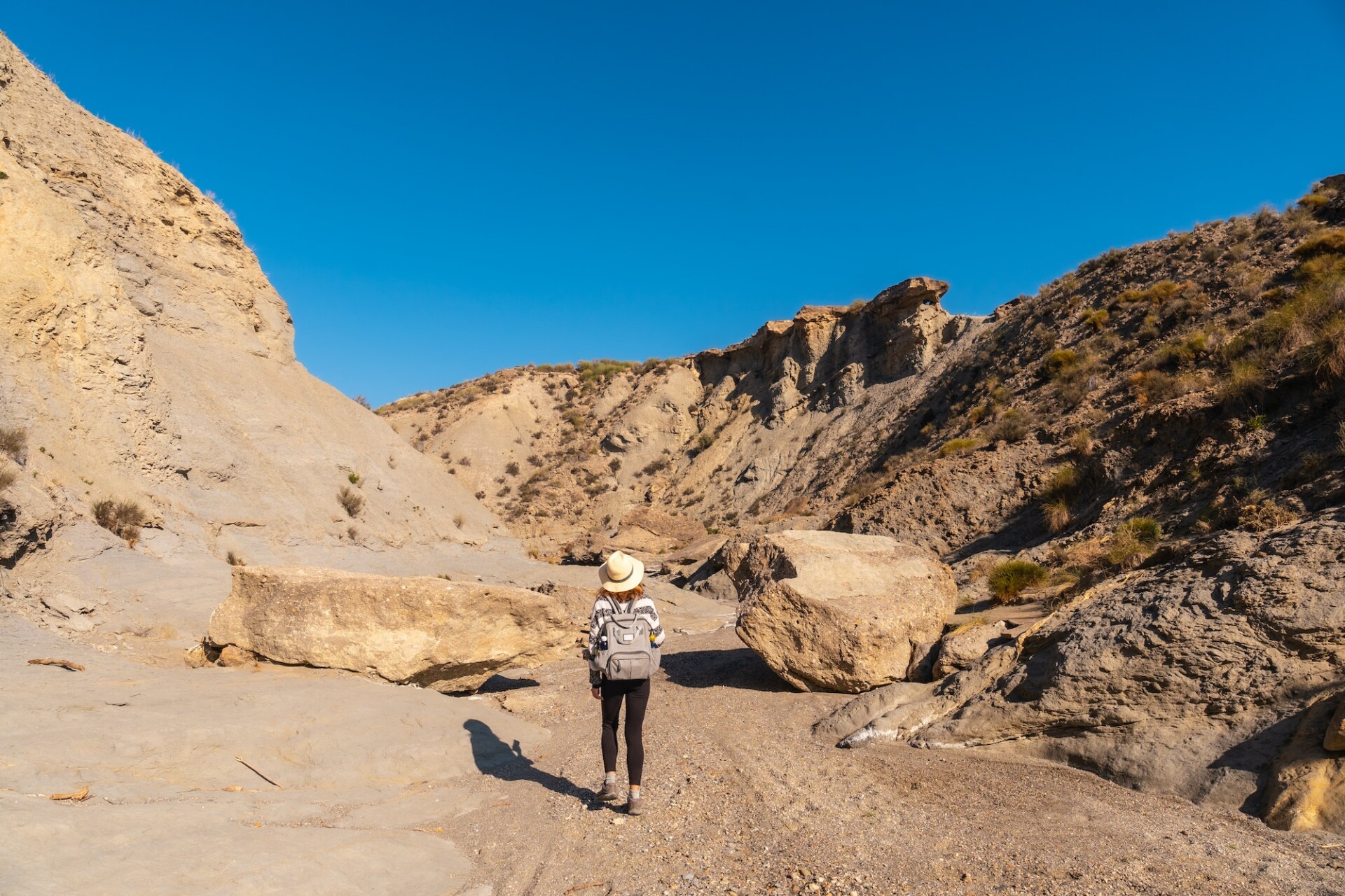 A young hiker in the desert of Tabernas, Almería province, Andalusia