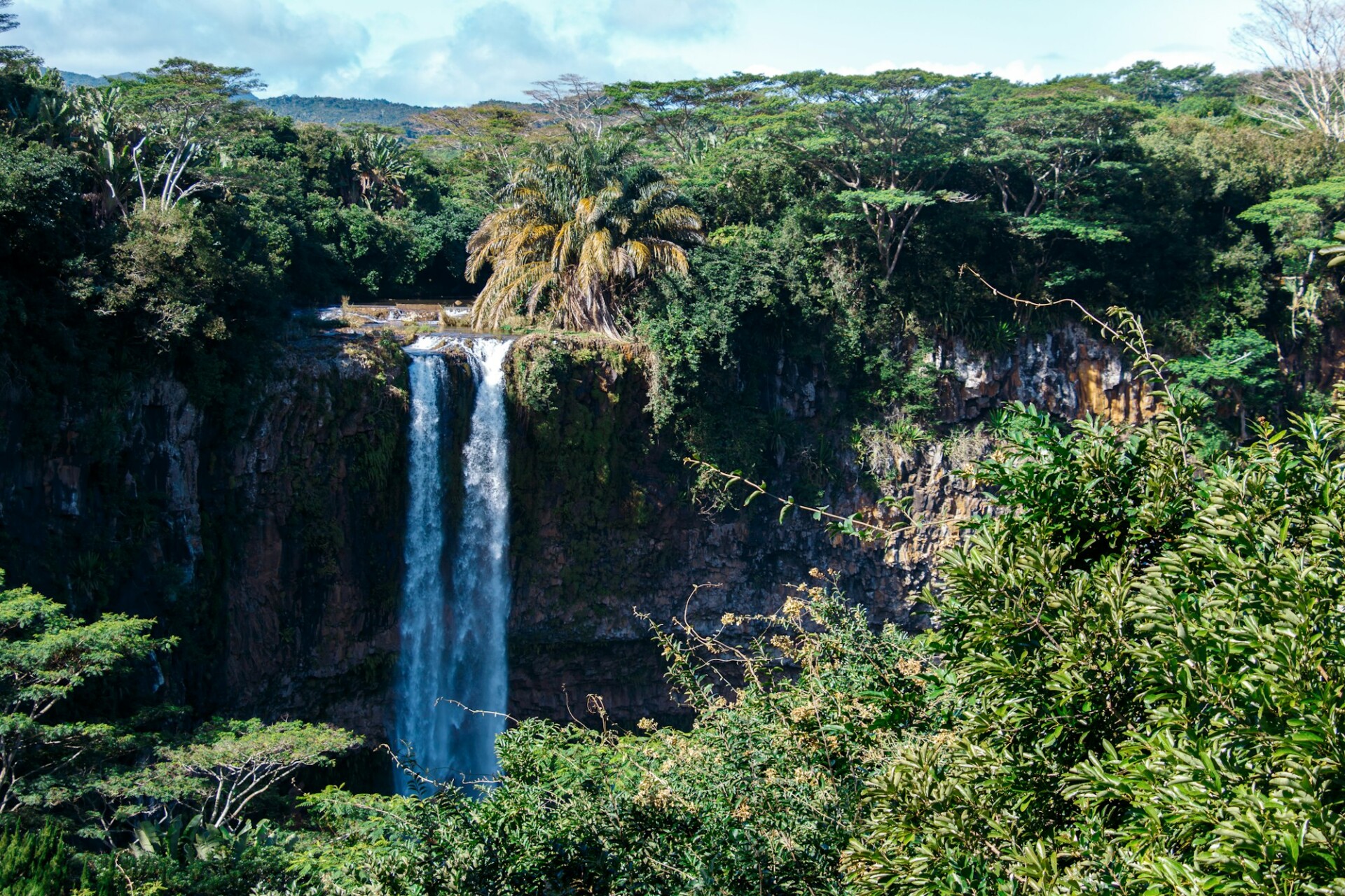 Panoramic view of the waterfall on Mauritius island