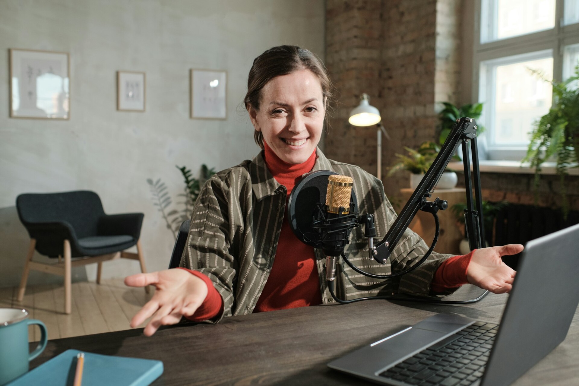 Woman broadcasting on the radio